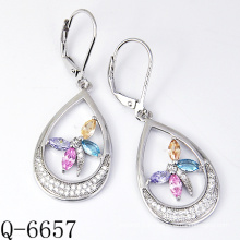 925 pendientes de plata de la manera con Zircon colorido (Q-6657)